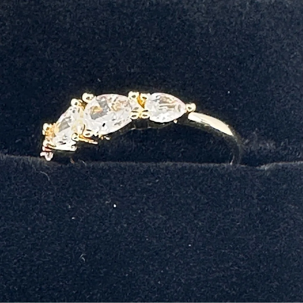 14K Gold Electroplated Pear Cut CZ Ring – Size 6.5–7 – Elegant Band